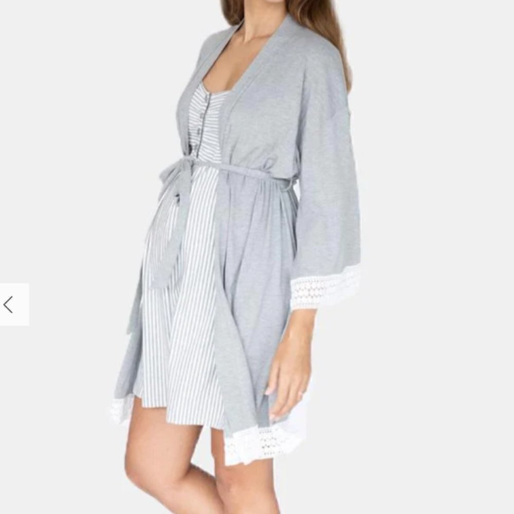 Angel Maternity Birthing and Nursing Robe Heather Gray - Picture 2 of 13